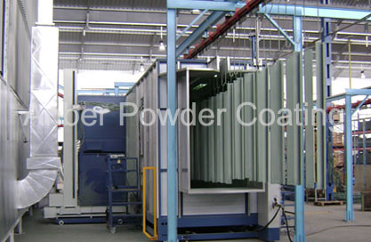 Powder coated objects coming out from spray booth